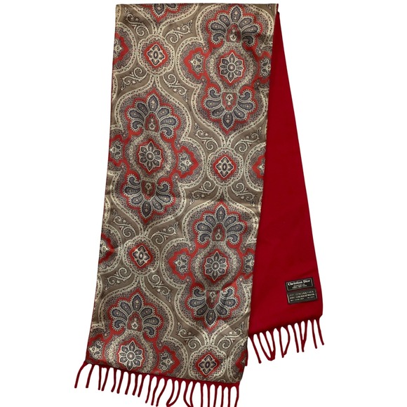 Vintage Christian Dior Scarf Italian Silk English Wool‎ Paisley Fringed - Picture 1 of 4